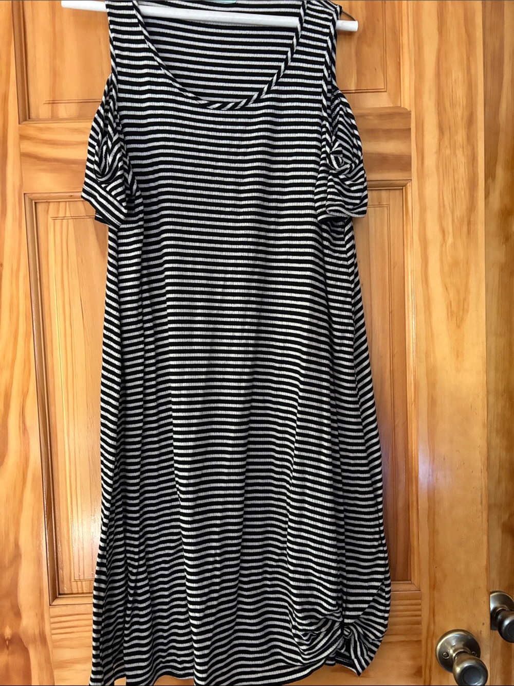 Maurices Black and White Striped Cold-Shoulder Midi Dress